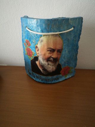 Quadretto Padre Pio decoupage su tegola tetto