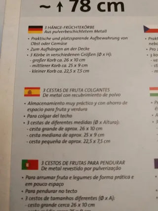 3 Cestas Colgantes Fruta Metal