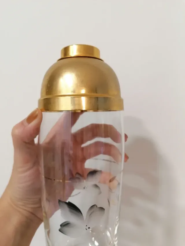 Coctelera Vintage Cristal y Metal Dorado