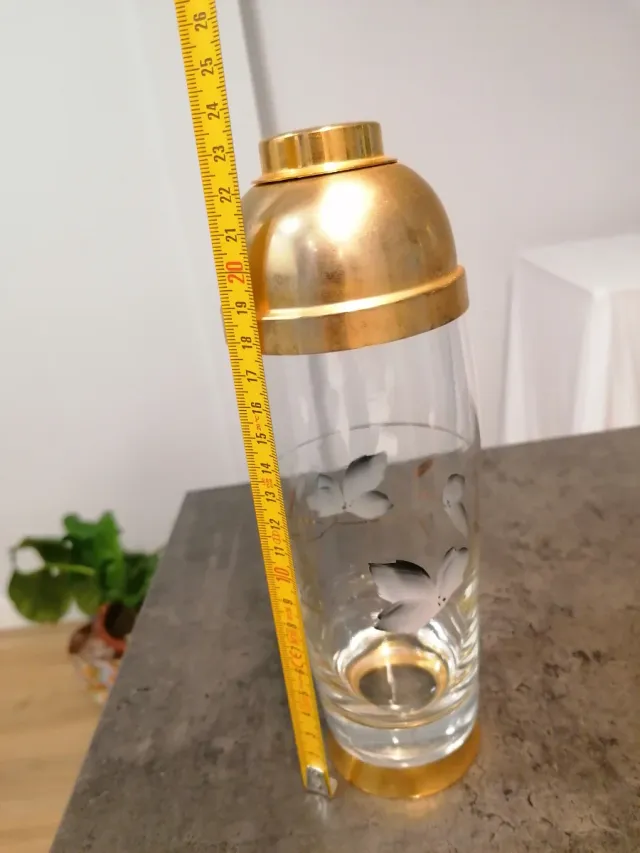 Coctelera Vintage Cristal y Metal Dorado