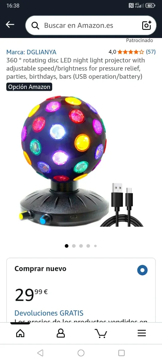 Bola de luz discoteca multicolor giratoria