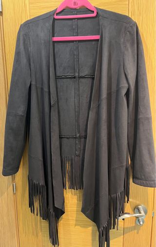 Chaqueta antelina Negra Flecos Talla Única