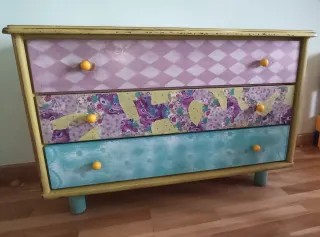 Cómoda de madera 3 cajones multicolor