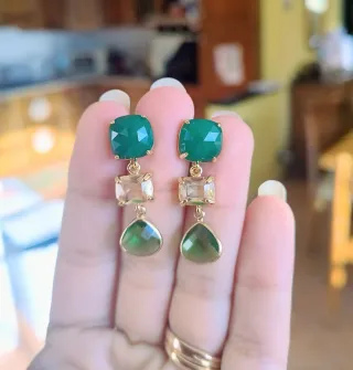 Orecchini Quarzo Verde e Cristalli Dorati