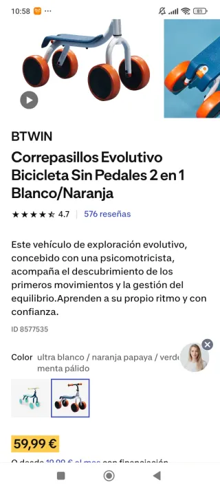 Bicicleta sin pedales para niños