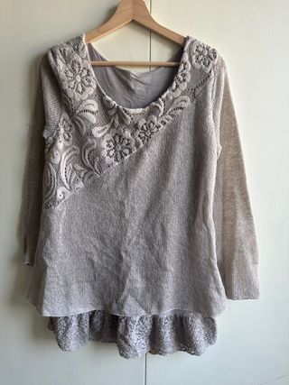 Maglione donna pizzo beige/grigio taglia unica