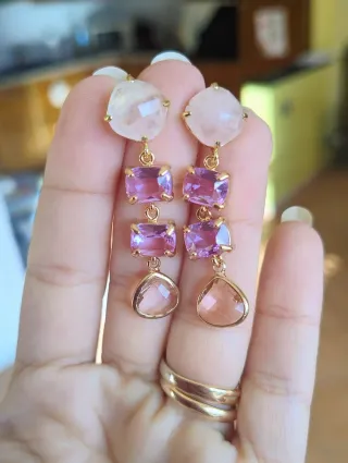 Orecchini Quarzo Rosa e Cristalli Viola