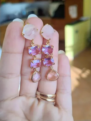 Orecchini Quarzo Rosa e Cristalli Viola