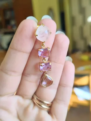 Orecchini Quarzo Rosa e Cristalli Viola