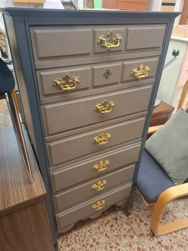 Cajonera vintage madera gris y oro