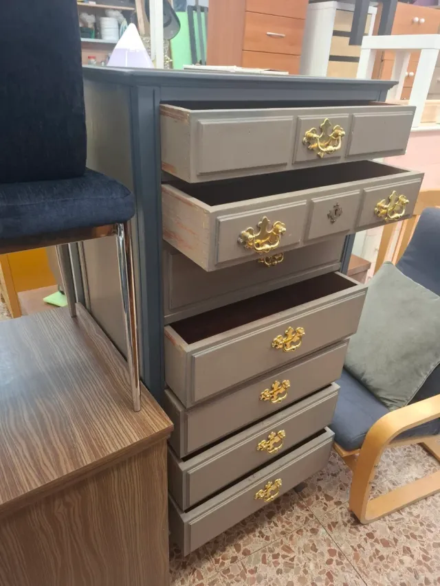 Cajonera vintage madera gris y oro