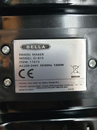 Plancha Bella Panini Grill Eléctrica