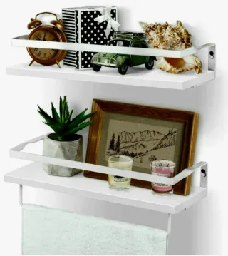 Estanterías de pared de madera y metal, nuevas.