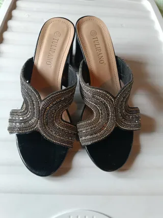 Sandali Donna Tg 39 Nere e Argento