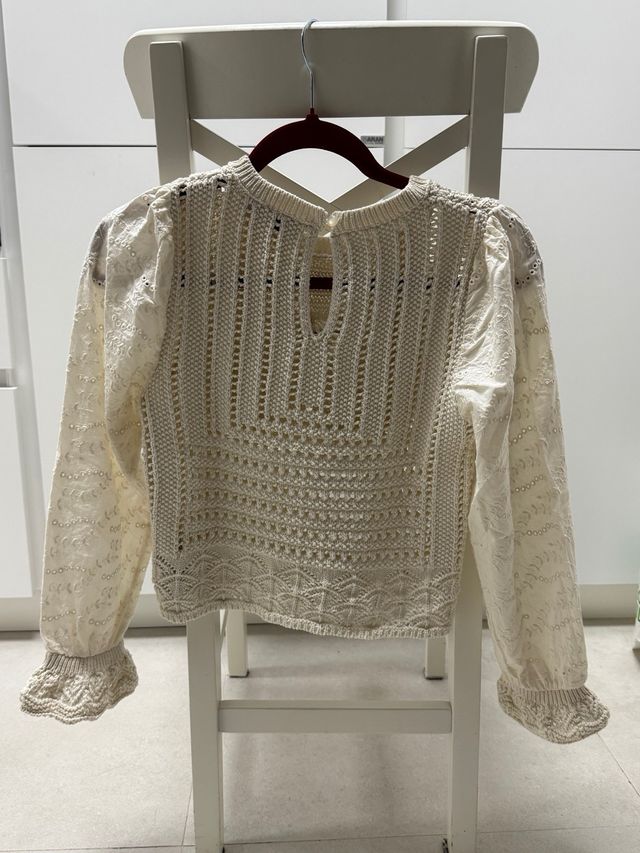 Camiseta de crochet beige