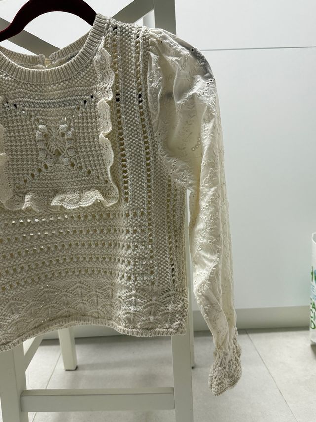 Camiseta de crochet beige