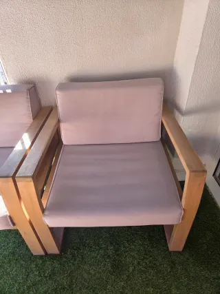 Sofá de exterior madera y tela beige