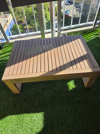 Sofá de exterior madera y tela beige