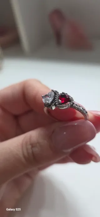 Anello Cuore Rosso e Bianco Argento Simil Pandora