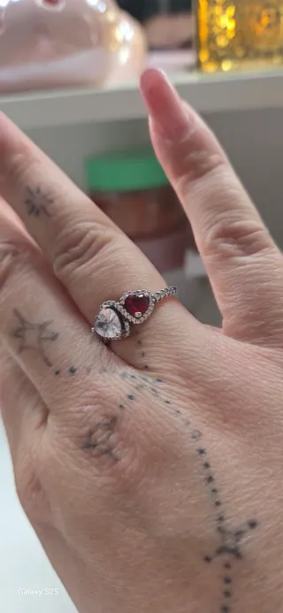 Anello Cuore Rosso e Bianco Argento Simil Pandora