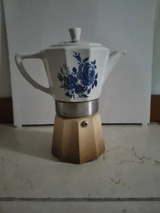 Moka Vintage Decorata Fiori Blu