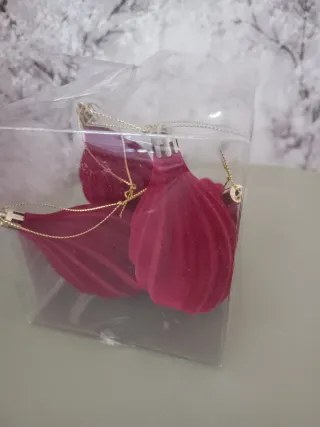 4 Adornos Navideños Rojos Terciopelo