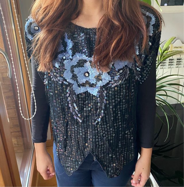 Top lentejuelas fiesta negro y azul