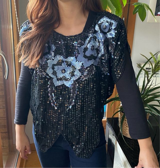 Top lentejuelas fiesta negro y azul