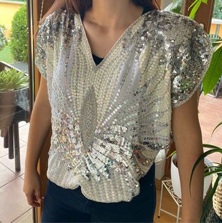 Top fiesta lentejuelas plateado y blanco