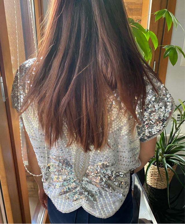 Top fiesta lentejuelas plateado y blanco