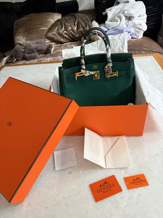 Bolso Hermès Verde Oliva con Accesorios y document