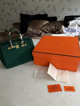 Bolso Hermès Verde Oliva con Accesorios y document