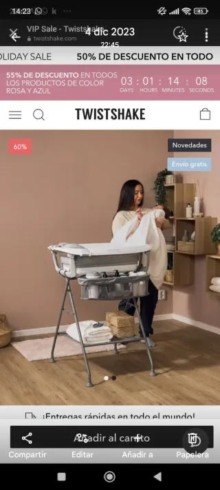 Bañera plegable Twistshake con soporte. SEMINUEVA.