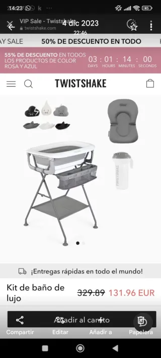 Bañera plegable Twistshake con soporte. SEMINUEVA.