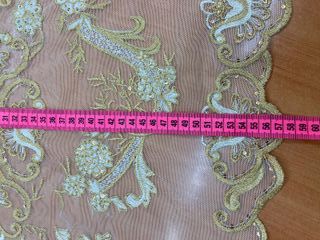 Manteleta tul bord. marfil oro, lent. oro. 77cm