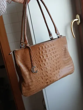 Borsa in pelle effetto coccodrillo a spalla