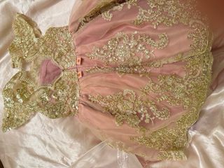 Vestido fiesta niña encaje dorado rosa