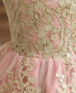 Vestido fiesta niña encaje dorado rosa