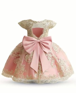 Vestido fiesta niña encaje dorado rosa