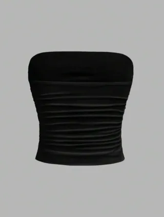 Top negro sin tirantes plisado