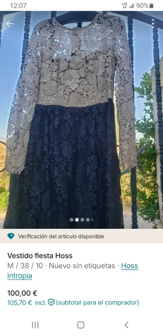 Vestido fiesta Hoss Intropia Talla 38.