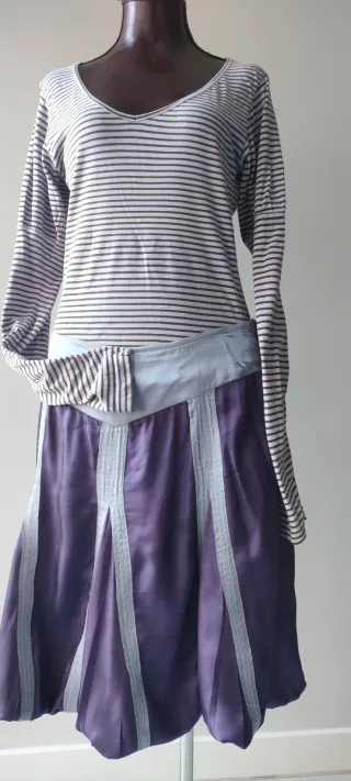 Conjunto falda y top morado y verde