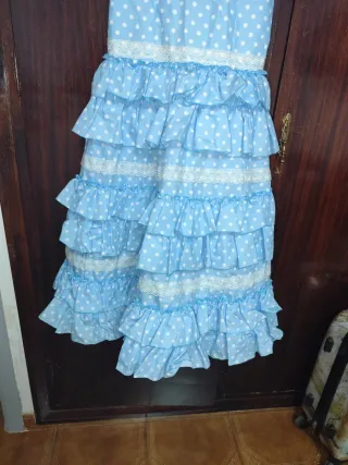 Traje Flamenca Niña Celeste Lunares