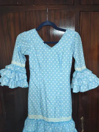 Traje Flamenca Niña Celeste Lunares