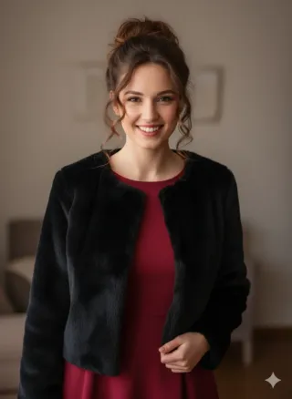 Abrigo negro piel sintética talla S