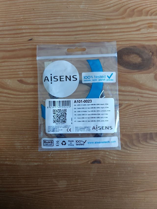 Cable USB 2.0, tipo A/M-Mini B/M, negro, 0.5m