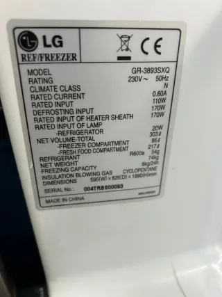 Nevera LG GR 3893SXQ + lavadora Teka TK2 1070 I