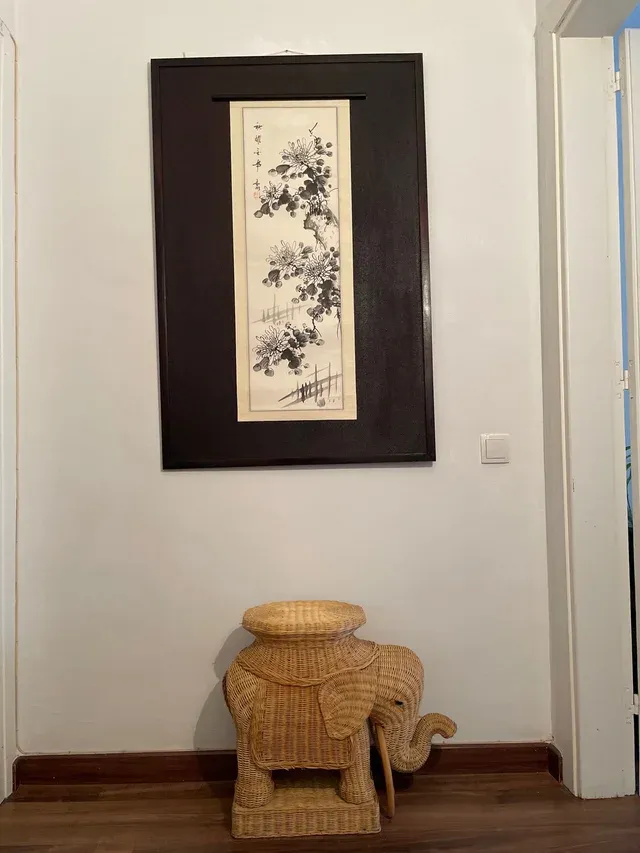 Obra de Arte China: Flores y Caligrafía