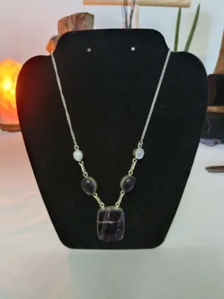 Collar Plata Artesanal Amatista y Piedra Luna