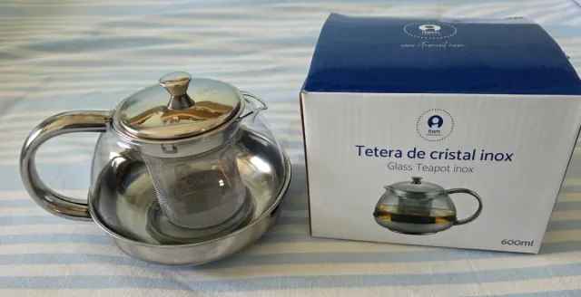 Tetera de cristal y acero inoxidable